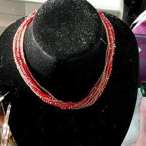 Elegant Red & Gold  Beaded Necklace